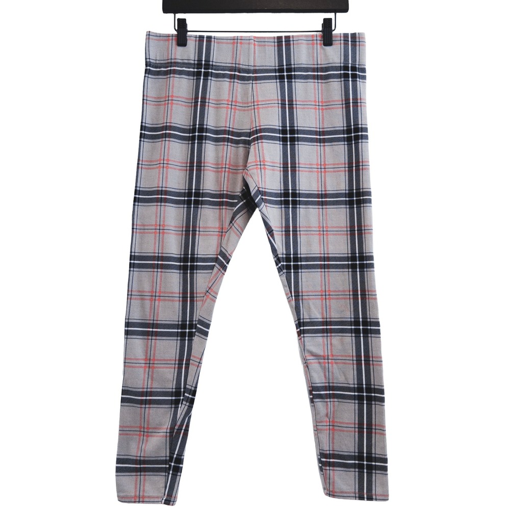 Mixit Plaid Leggings Womens Large Gray Plaid Elastic Waist Cotton Blend Casual
